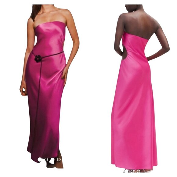 Reformation Nevaeh Satin Dress Flambe Pink Medium NWT Strapless Formal Gown - Picture 1 of 7